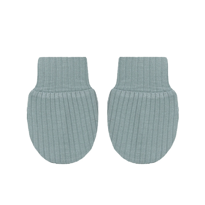 ribbed dusty blue newborn baby mittens
