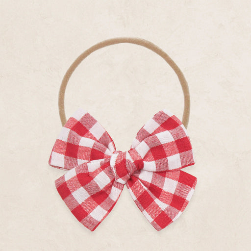 Lou Lou & Co Adventure Bow Headband in Red Gingham cotton muslin with soft nude nylon band