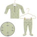 Lou Lou & Co Cal newborn top and bottom set in soft sage green with golf flag print, displayed on hangers