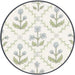 Close-up of Lou Lou & Co Etta fabric showing delicate blue flowers and green leaves in a repeating vine pattern on a creamy white background