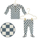 Lou Lou & Co Miles newborn top and bottom set in blue and cream checkered pattern displayed on hangers