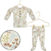Lou Lou & Co Pearl newborn top and bottom set featuring a soft floral print in cream, dusty rose, sage, and blue tones displayed on gold hangers