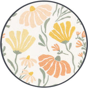 Close-up of Lou Lou & Co Phoebe fabric showing peach, yellow, and coral floral pattern with sage green leaves on a soft cream background