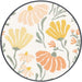 Close-up of Lou Lou & Co Phoebe fabric showing peach, yellow, and coral floral pattern with sage green leaves on a soft cream background