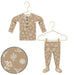 Lou Lou & Co Wyatt print newborn top and bottom set in soft tan with western-themed illustrations including cacti, horses, and wagon wheels
