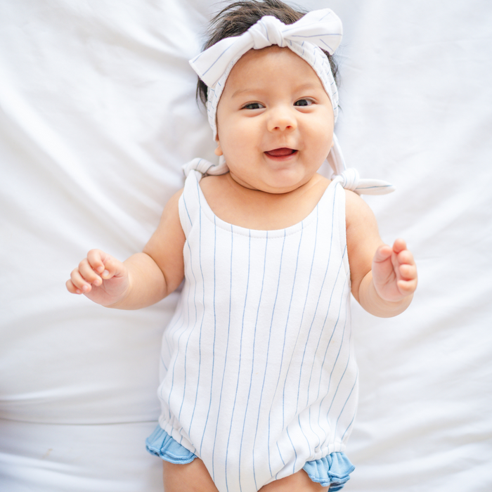 L'ovedbaby | Organic Smocked Headband | Pool Pinstripe | 0-12M