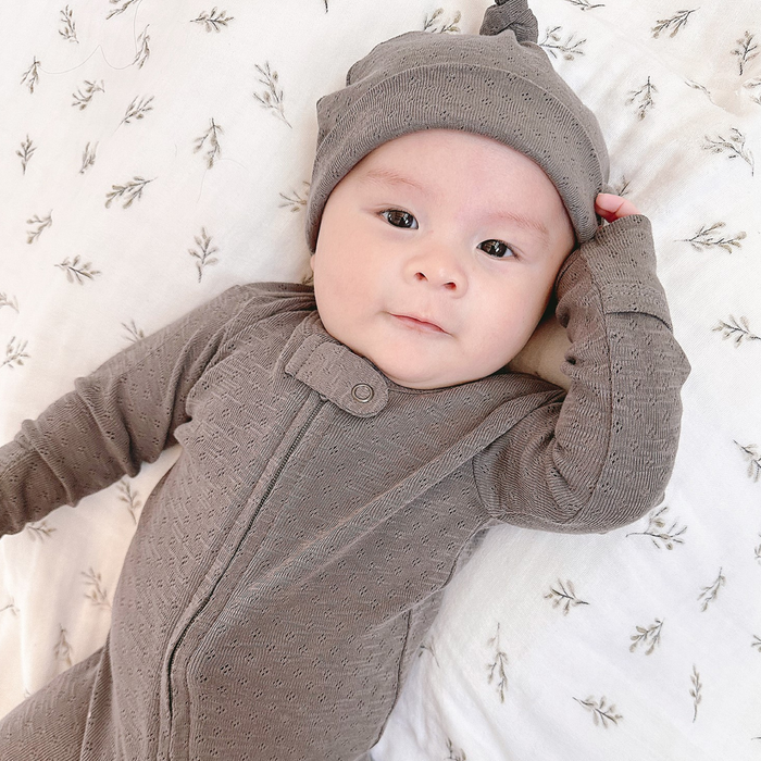 L'ovedbaby | Organic Pointelle 2-Way Zipper Footie | Feather