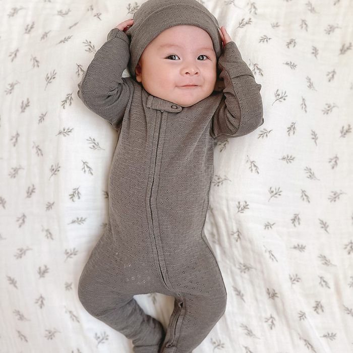 L'ovedbaby | Organic Pointelle 2-Way Zipper Footie | Feather