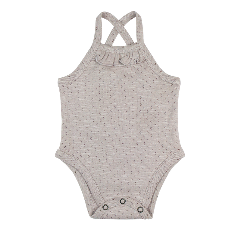 L'ovedbaby | Organic Pointelle Ruffle Criss-Cross Bodysuit | Cloud