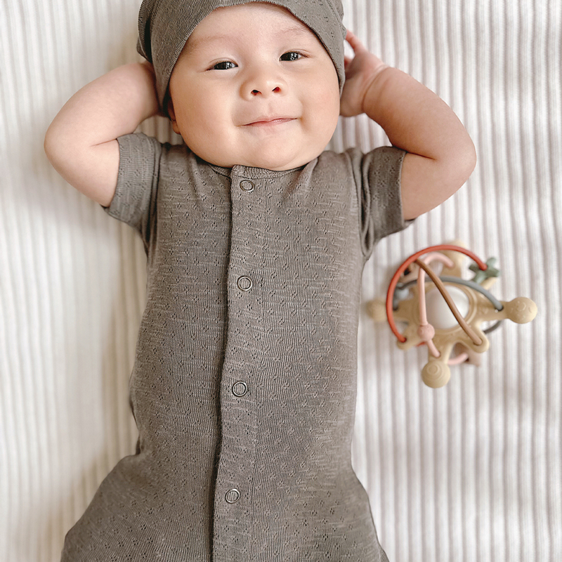 L'ovedbaby | Organic Pointelle S/S Romper | Feather