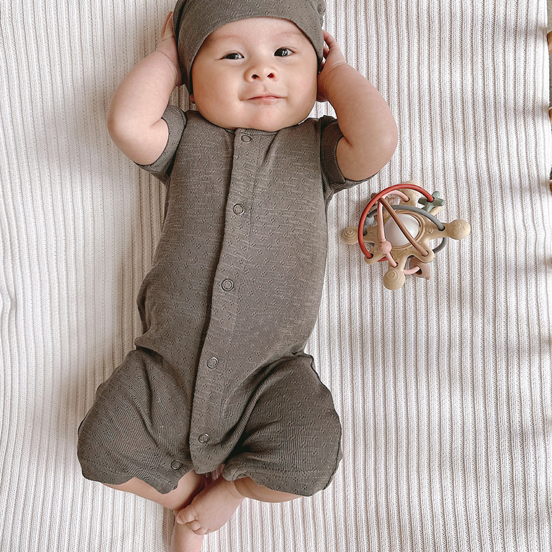 L'ovedbaby | Organic Pointelle S/S Romper | Feather