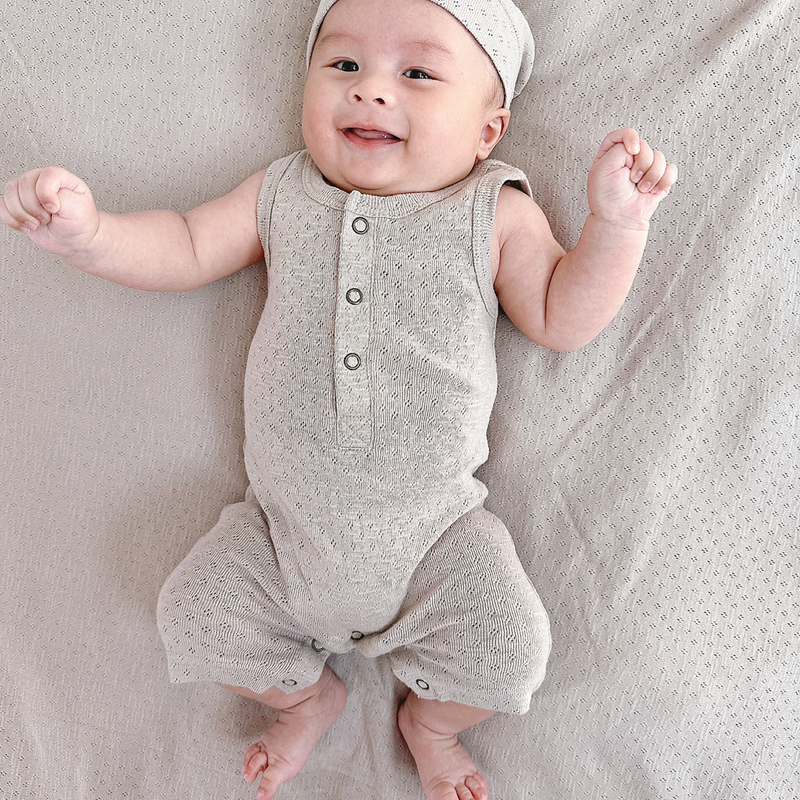 L'ovedbaby | Organic Pointelle S/S Romper | Cloud