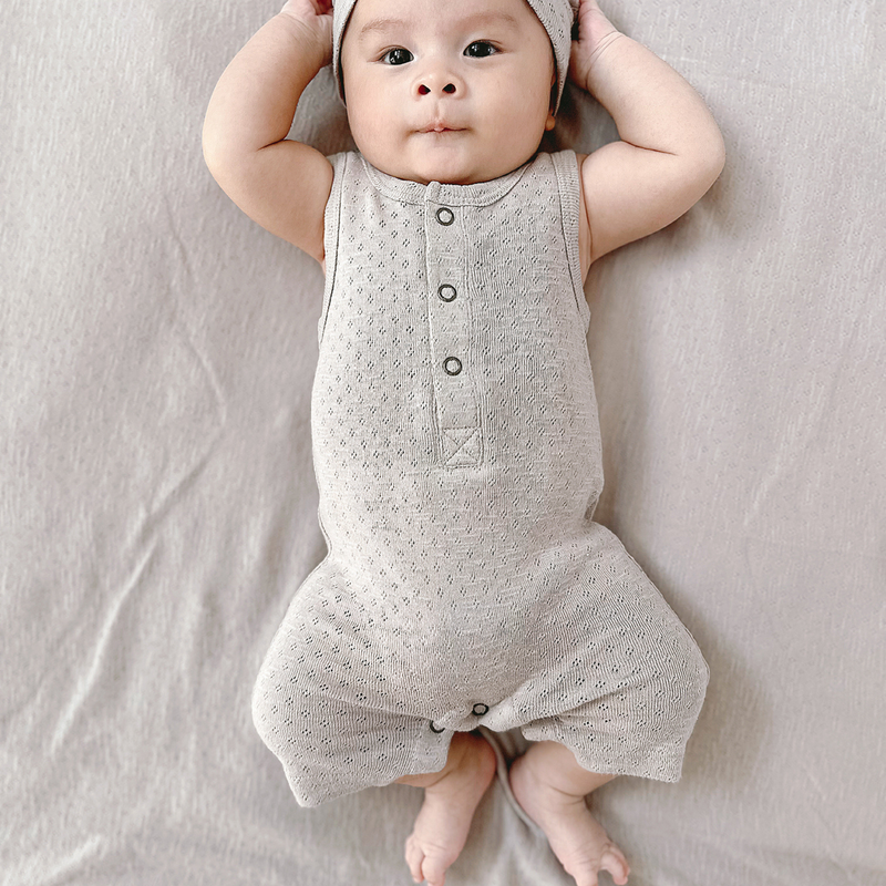 L'ovedbaby | Organic Pointelle S/S Romper | Cloud