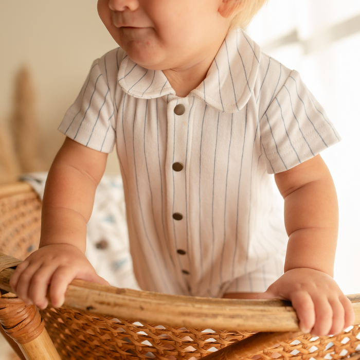 L'ovedbaby | Organic S/S Romper | Pool Pinstripe