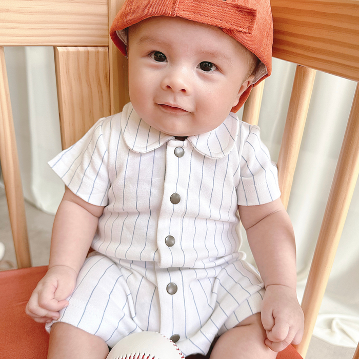 L'ovedbaby | Organic S/S Romper | Pool Pinstripe