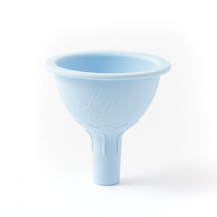 tide blue silicone funnel on white background