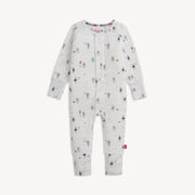 Magnetic Me Love You A Bot modal convertible coverall with foldover cuffs in white robot print on white background