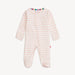 Magnetic Me organic cotton magnetic footie in pink stripe on white background