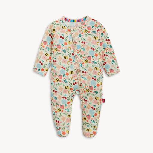 Floral patterned baby onesie on a white background