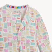 Children's cardigan with colorful pattern on a white background