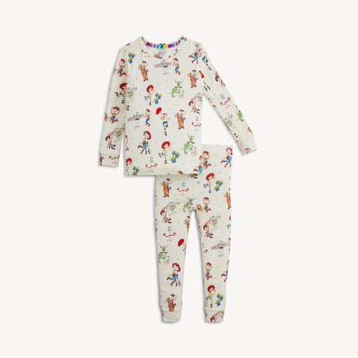Children's pajama set with cartoon character print on a white background