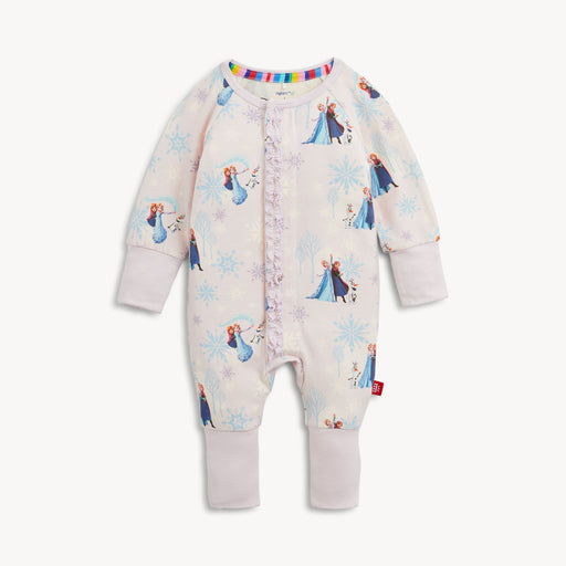 Baby onesie with Frozen character print on a white background