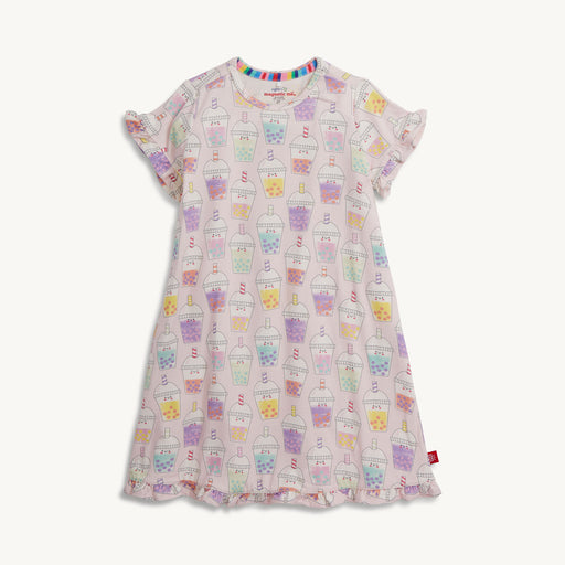 Children's nightgown with boba tea pattern on a white background