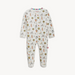 Baby onesie with farm animal pattern on a white background