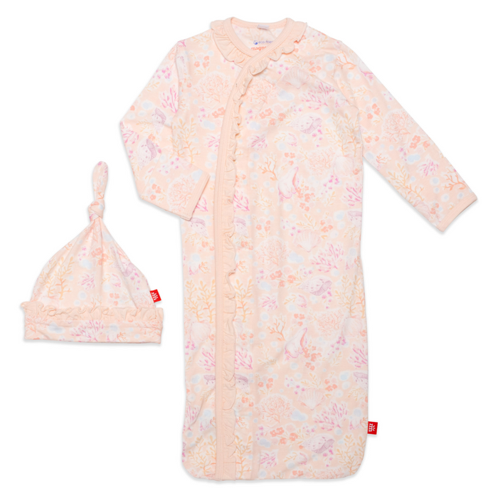 Magnetic Me Magnetic Cozy Sleeper Gown + Hat Set with Ruffles | Coral Floral