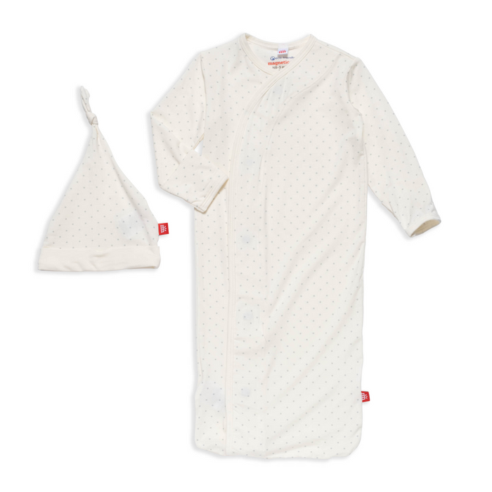 Magnetic Me Magnetic Cozy Sleeper Gown + Hat Set | Pin Dot Cream