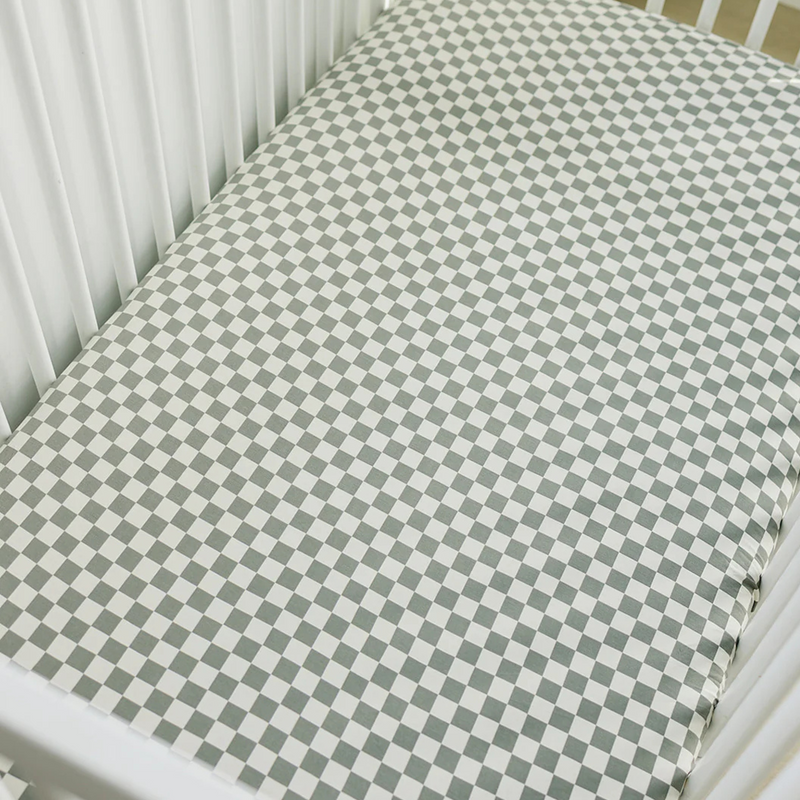Mebie Baby | Bamboo Crib Sheet | Light Green Checkered
