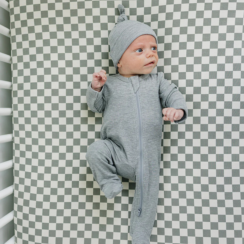 Mebie Baby | Bamboo Crib Sheet | Light Green Checkered