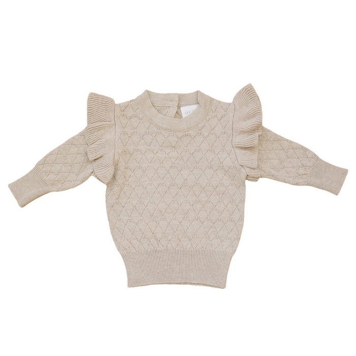Mebie Baby Knit Ruffle Sweater | Oatmeal