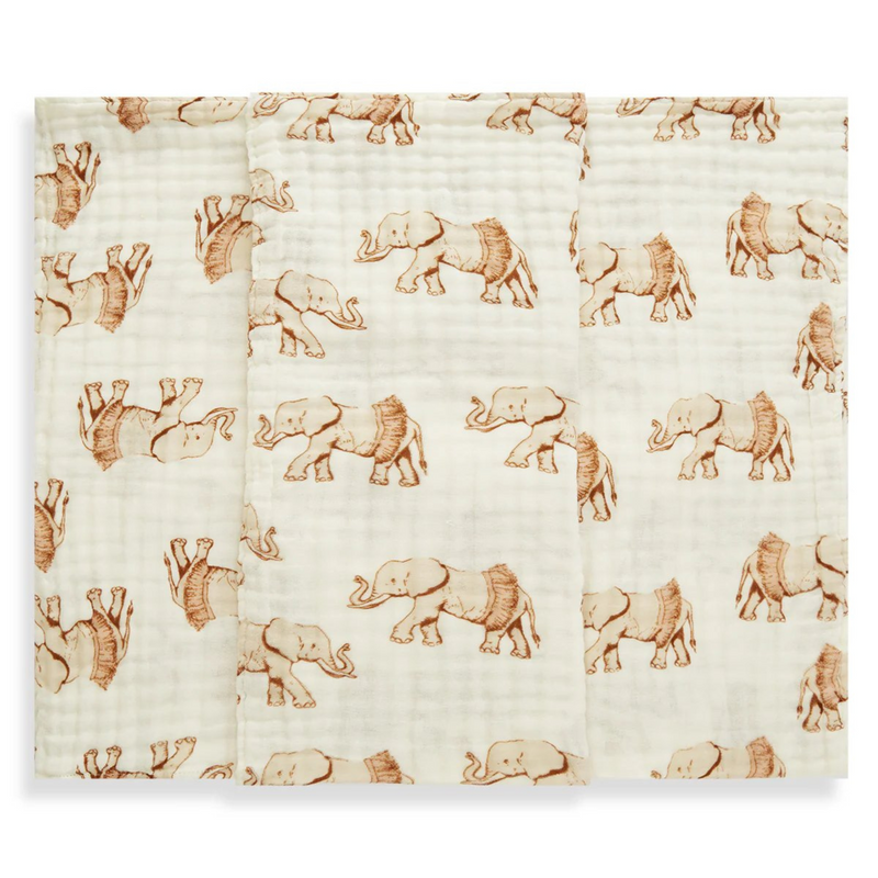 Baby blanket with elephant wearing tutu pattern on a white background