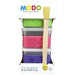 MODO dough set packaged with three stacked containers in green, pink, and purple and a wooden sculpting tool