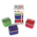Set of three MODO dough containers in green, purple, and red with stamping textures and wooden sculpting tool