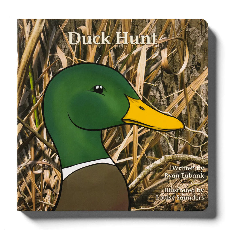 Book cover of 'Duck Hunt' with a duck illustration and camouflage pattern