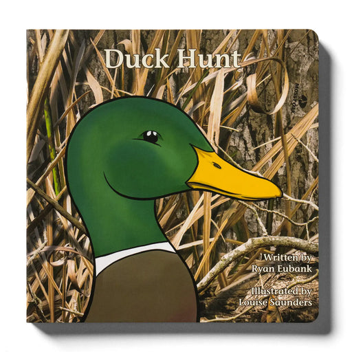 Book cover of 'Duck Hunt' with a duck illustration and camouflage pattern