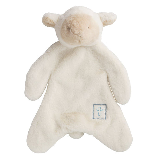 Mud Pie Lamb plush woobie lovey in ivory with blue embroidered cross patch