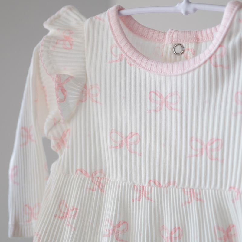 Mud Pie | White Ruffle Baby Sleeper with Bow Detail