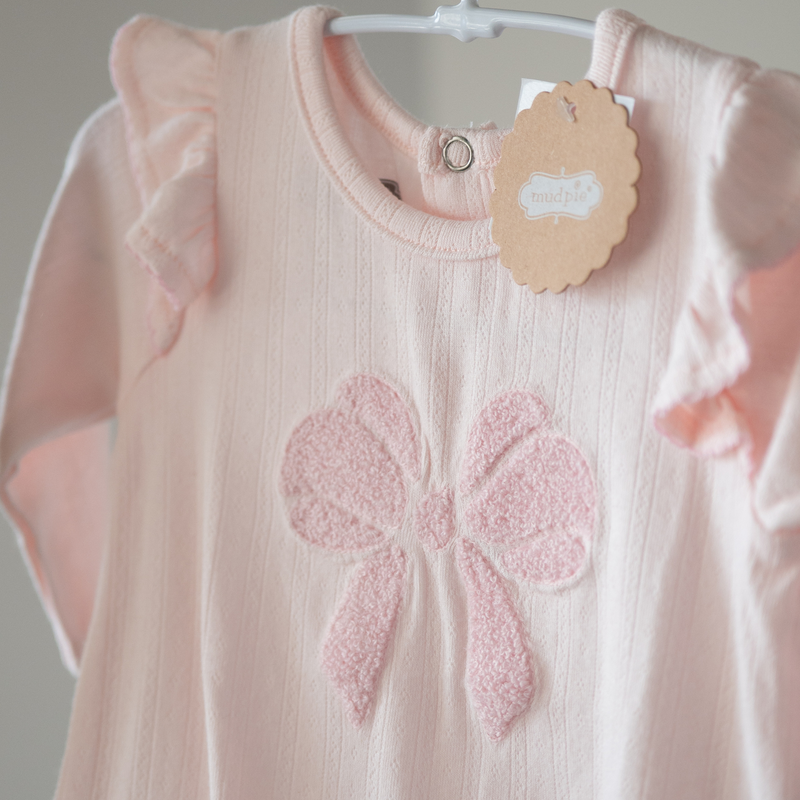 Mud Pie | Pink Ruffle Baby Sleeper with Boucle Bow