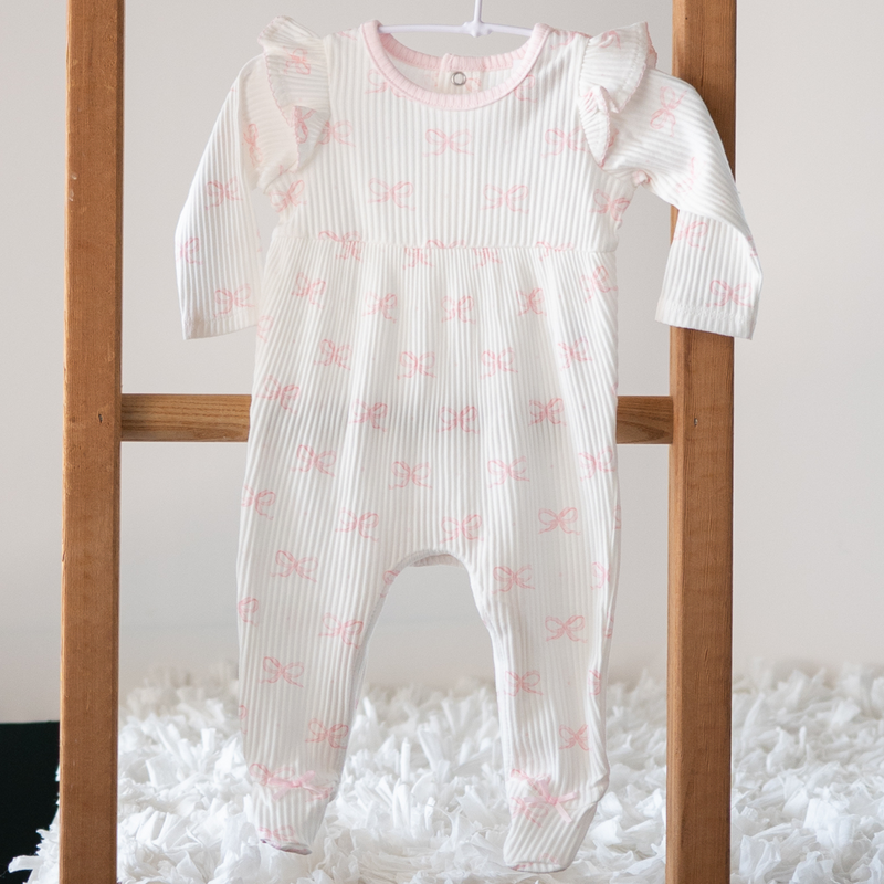 Mud Pie | White Ruffle Baby Sleeper with Bow Detail