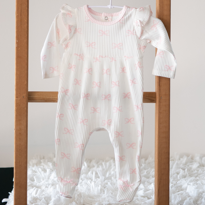Mud Pie | White Ruffle Baby Sleeper with Bow Detail