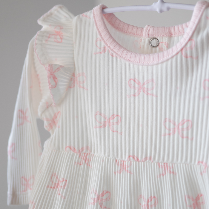 Mud Pie | White Ruffle Baby Sleeper with Bow Detail