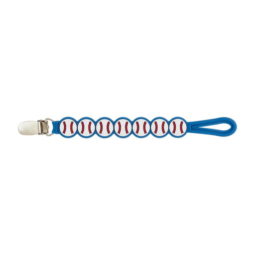 Soothie Pacifier Clip with baseball design on a white background