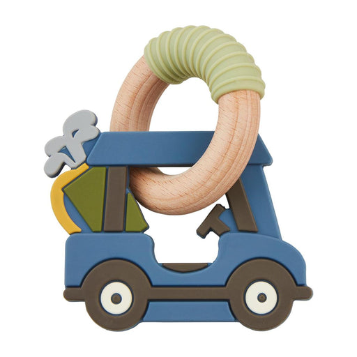 slicone toy golf cart with a ring on top featuring colorful elements.
