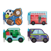 Four Mud Pie Water Wizard boy coloring books: Sports balls, Fire Engine, Golf cart and Cars race car