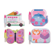 Four Mud Pie Water Wizard girl coloring books: Sweet Treats ice cream truck, Ballet fox, Garden Party butterfly and Tea Time teapot