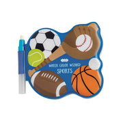 Mud Pie Water Wizard Sports vinyl coloring book with soccer ball, baseball, basketball and football, with water pen
