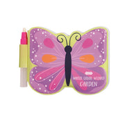 Mud Pie Water Wizard Garden Party vinyl coloring book shaped like a pink butterfly, with water pen